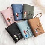Personalised Cartoon Fashion Character Name Definition Leather Tri-folded Wristlet Wallet with Card Holder Birthday Friendship Gift for Women Men