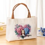 Personalisierte Cartoon Charact Blume Canvas Tragetasche mit Ledergriff und Name Reisezubehör Hochzeit Valentinstag Geschenk für Frauen Mädchen