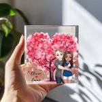 Personlig tecknad kramande par rosa hjärta träd akrylplatta med namn skrivbordsdekor Alla hjärtans dag jubileumsgåva för par