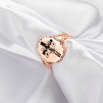 Personalized Engraved Let Go And Let God Cross Signet Ring with Birth Flower Bouquet Christian Jewelry Baptism Mother's Day Gift for Women