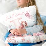 Personalised Fantasy Mermaid Throw Pillow Cover with Initial and Name Home Decor Birthday Baby Shower Gift for Kids