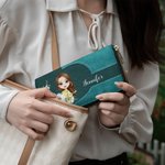 Personalizada Nacimiento Flor Guirnalda Cartoon Nombre Cartera de mano de cuero con múltiples compartimentos Regalo de cumpleaños para las mujeres