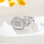 Personalizado Zircon Grabado Clásico Monograma Signet Anillo con 3 iniciales Aniversario Cumpleaños Regalo para Mujeres