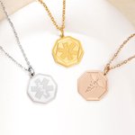 Personalized Engraved Medical Emergency Alert ID Octagon Necklace with Text and Star of Life Gift for Diabetic Allergy Autism Women Men