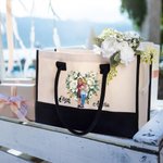 Personalisierte florale Herzkranz Cartoon umarmen Paar große Canvas-Tasche mit Namen Valentinstag Jahrestag Geburtstag Geschenk für Ehepaar