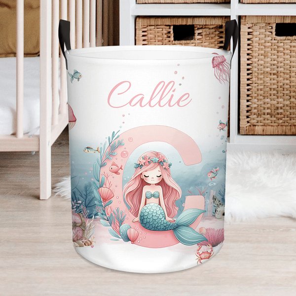 Personalised Cartoon Mermaid Large Waterproof Laundry Storage Basket with Handle Nursery Decor Housewarming Gift for Girls