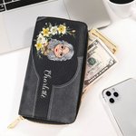 Personalizada Nacimiento Flor Guirnalda Cartoon Nombre Cartera de mano de cuero con múltiples compartimentos Regalo de cumpleaños para las mujeres