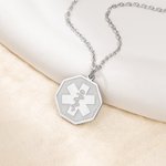 Personalized Engraved Medical Emergency Alert ID Octagon Necklace with Text and Star of Life Gift for Diabetic Allergy Autism Women Men
