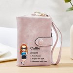 Personalised Cartoon Fashion Character Name Definition Leather Tri-folded Wristlet Wallet with Card Holder Birthday Friendship Gift for Women Men