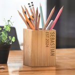 Gepersonaliseerde Minimalistische Gegraveerde Naam Datum Bamboe Pennenhouder Bureau Organisator Home Decor Verjaardag Kantoor Cadeau voor Vrienden Collega's
