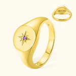 Chevalière Étoile Personnalisée avec Pierre de Naissance Bague Cadeau pour Femme