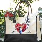 Personalisierte florale Herzkranz Cartoon umarmen Paar große Canvas-Tasche mit Namen Valentinstag Jahrestag Geburtstag Geschenk für Ehepaar