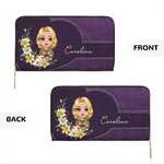 Personalizada Nacimiento Flor Guirnalda Cartoon Nombre Cartera de mano de cuero con múltiples compartimentos Regalo de cumpleaños para las mujeres