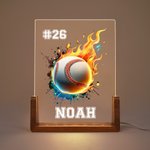 Personalisiertes Flammenball LED-Nachtlicht mit Namen Nummer Holz-Basis Schlafzimmer Dekoration Geburtstag Geschenk für Kinder Sportliebhaber