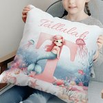 Personalised Fantasy Mermaid Throw Pillow Cover with Initial and Name Home Decor Birthday Baby Shower Gift for Kids