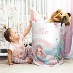 Personalised Cartoon Mermaid Large Waterproof Laundry Storage Basket with Handle Nursery Decor Housewarming Gift for Girls
