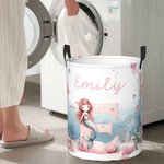 Personalised Cartoon Mermaid Large Waterproof Laundry Storage Basket with Handle Nursery Decor Housewarming Gift for Girls