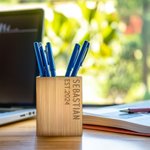 Gepersonaliseerde Minimalistische Gegraveerde Naam Datum Bamboe Pennenhouder Bureau Organisator Home Decor Verjaardag Kantoor Cadeau voor Vrienden Collega's