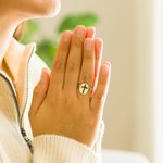 Personalized Engraved Let Go And Let God Cross Signet Ring with Birth Flower Bouquet Christian Jewelry Baptism Mother's Day Gift for Women