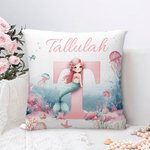 Personalised Fantasy Mermaid Throw Pillow Cover with Initial and Name Home Decor Birthday Baby Shower Gift for Kids