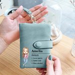 Personalised Cartoon Fashion Character Name Definition Leather Tri-folded Wristlet Wallet with Card Holder Birthday Friendship Gift for Women Men