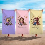 Toalla de playa personalizada de dibujos animados de fútbol con nombre, de tamaño extragrande, suave y de secado rápido, para tomar el sol y viajar en verano, un regalo esencial para mujeres y niñas.