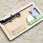Porte-monnaie en bois avec nom gravé lapin de Pâques rose et bleu personnalisé Cadeau de Pâques pour enfants et adultes