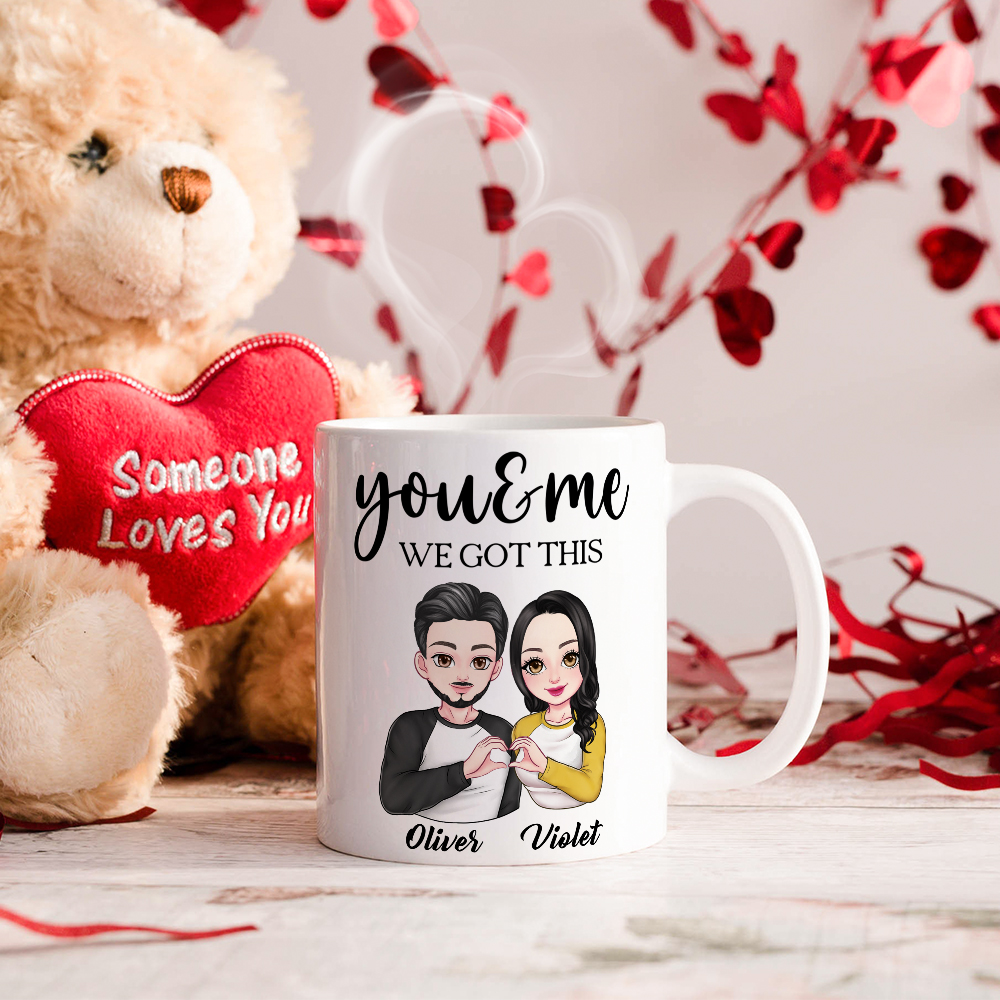 Mug personnalisé avec nom et personnage de dessin animé Cadeau d'anniversaire de St Valentin pour les couples