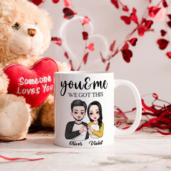 Personalised Cartoon Character You and Me Mug with Name Valentine's Day Anniversary Gift for Couples