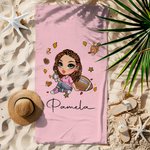 Toalla de playa personalizada de dibujos animados de fútbol con nombre, de tamaño extragrande, suave y de secado rápido, para tomar el sol y viajar en verano, un regalo esencial para mujeres y niñas.