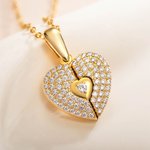 Personalised Cubic Zircon Pave Photo Heart Locket Necklace Dainty Jewellery Anniversary Valentine's Day Gift for Women