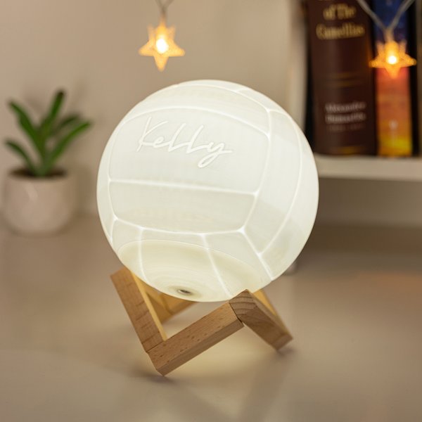 Personalized 3D Volleyball 16 Colour Changing Touch LED Night Light with Irregular Wooden Stand Remote Room Decor Birthday Gift for Kids Sports Lover