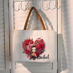 Personalisierte Cartoon Charact Blume Canvas Tragetasche mit Ledergriff und Name Reisezubehör Hochzeit Valentinstag Geschenk für Frauen Mädchen
