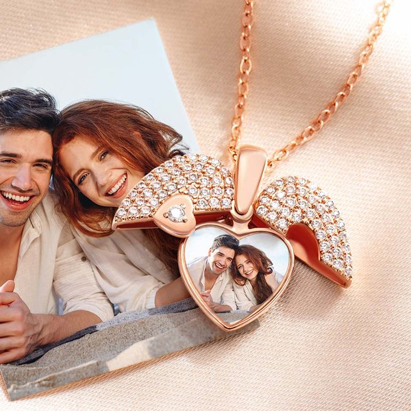 Personalisierte Cubic-Zirkonia Foto Herz Locket Halskette Zarter Schmuck Jahrestags- und Valentinstag Geschenk für Damen