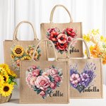 Personalised Heart Flower Reusable Jute Tote Bag with Name Travel Accessories Valentine's Day Anniversary Gift for Women Girls