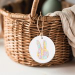 Nube de palabras personalizada Conejito nombre repetido Cesta de Pascua de cerámica Etiqueta Decoración del hogar Pascua Regalo para los niños