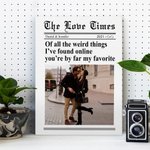 Personalized New York Times Style Love Heart Photo Canvas Painting with Names Year Wall Decor Birthday Valentine's Day Anniversary Gift for Couple