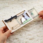 Porte-monnaie en bois avec nom gravé lapin de Pâques rose et bleu personnalisé Cadeau de Pâques pour enfants et adultes