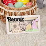 Porte-monnaie en bois avec nom gravé lapin de Pâques rose et bleu personnalisé Cadeau de Pâques pour enfants et adultes
