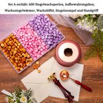 Personalisiertes Retro Siegelstempel-Set mit Handgriff Wachsperlen Wachssiegelwärmer Löffel Box Hochzeit Geburtstag Geschenk für Paar Bastelliebhaber