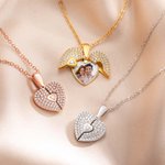 Personalised Cubic Zircon Pave Photo Heart Locket Necklace Dainty Jewellery Anniversary Valentine's Day Gift for Women