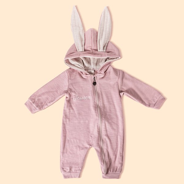 Personalisierte Multicolor gestickten Namen Hasenohren 100% Baumwolle Bodysuit mit integriertem Reißverschluss Geburtstag Ostern Baby Taufe Geschenk f