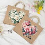 Personalised Heart Flower Reusable Jute Tote Bag with Name Travel Accessories Valentine's Day Anniversary Gift for Women Girls