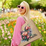 Personalised Heart Flower Reusable Jute Tote Bag with Name Travel Accessories Valentine's Day Anniversary Gift for Women Girls