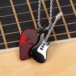 Personalized Guitar and Guitar Pick Pendant Necklace with Engraved Text Music Accessory Gift for Guitar Player Music Lovers