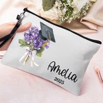Personalisierte Geburt Blume Graduation Cap Makeup Tasche mit Namen Jahr und Armband Graduation Keepsake Geschenk für Absolventen