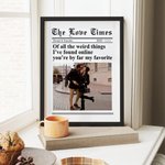 Personalized New York Times Style Love Heart Photo Canvas Painting with Names Year Wall Decor Birthday Valentine's Day Anniversary Gift for Couple