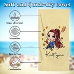 Toalla de playa personalizada de dibujos animados de fútbol con nombre, de tamaño extragrande, suave y de secado rápido, para tomar el sol y viajar en verano, un regalo esencial para mujeres y niñas.