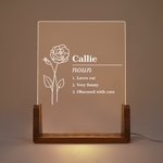 Personalised Birth Flower Name Definition LED Night Light Home Decor Birthday Gift for Women