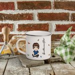 Taza personalizada de esmalte de 350ml con flor de nacimiento y nombre de niños y adolescentes de dibujos animados